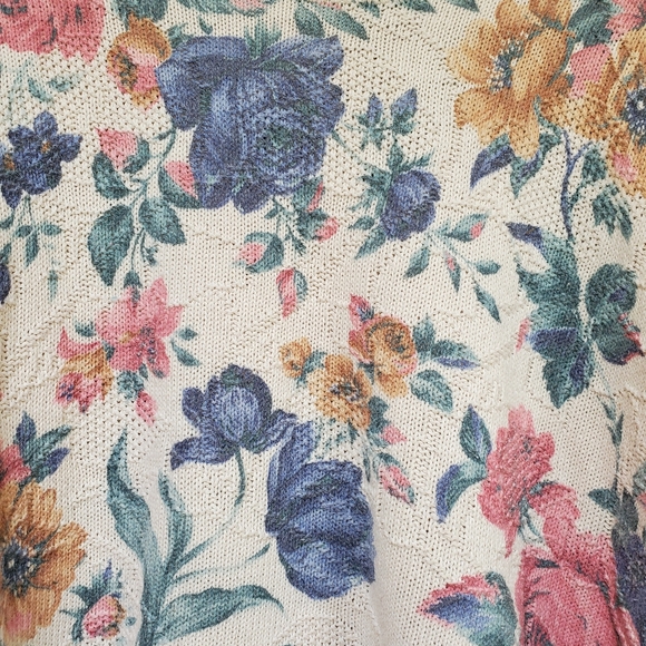 Vintage Embossed Floral Sweater Carriage Core Knit Large L Cabbag… - Picture 3 of 6